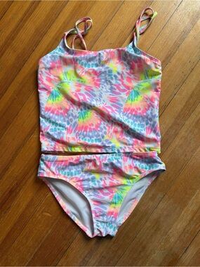 Kids Neon Tie-Dye Two-Piece Tankini Swimsuit Size 10/12